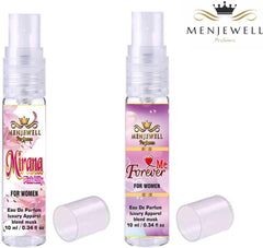 Menjewell Love Me Forever Floral + Mirana Pink Lily Eau De Parfum 10ml 0.3 Fl.oz. Each Pack Of 2 | Women Fragrance | Pocket Perfume Combo