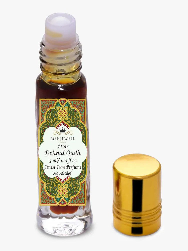 Menjewell Dehnal Oudh Attar 3ml 0.1 Fl.oz. Finest Pure Perfume | Long Lasting | Unisex Fragrance | Alcohol Free