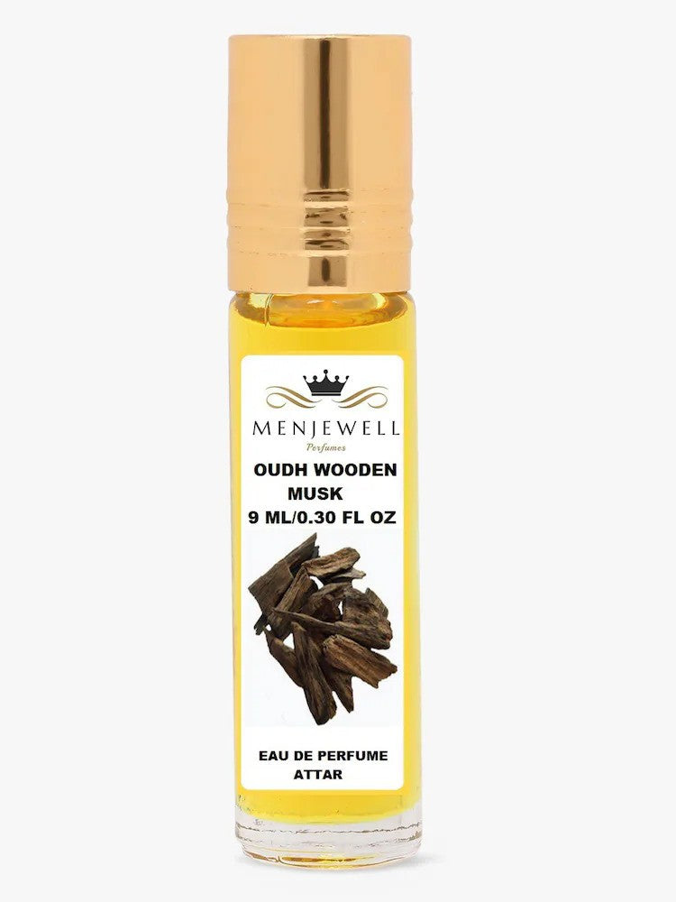 Menjewell Oudh Wooden Musk + White Oudh Eau De Perfume Attar 9ml 0.3 Fl.oz. Each Pack Of 2 Unisex Fragrance | Long Lasting | Alcohol Free