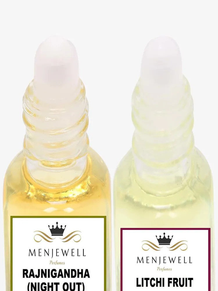 Menjewell Rajnigandha + Litchi Fruit Attar Perfume 5ml 0.17 Fl.oz. Each Pack Of 2 | Unisex Fragrance | Alcohol Free