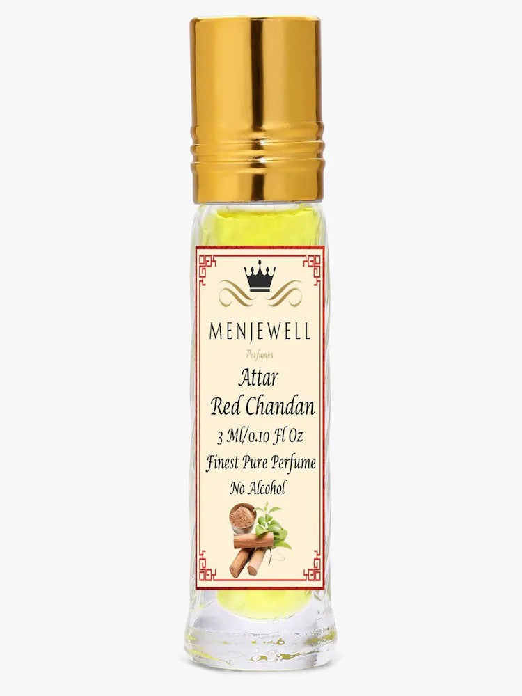 Menjewell Red Chandan Attar 3ml 0.1 Fl.oz. Finest Pure Perfume | Long Lasting | Unisex Fragrance | Alcohol Free