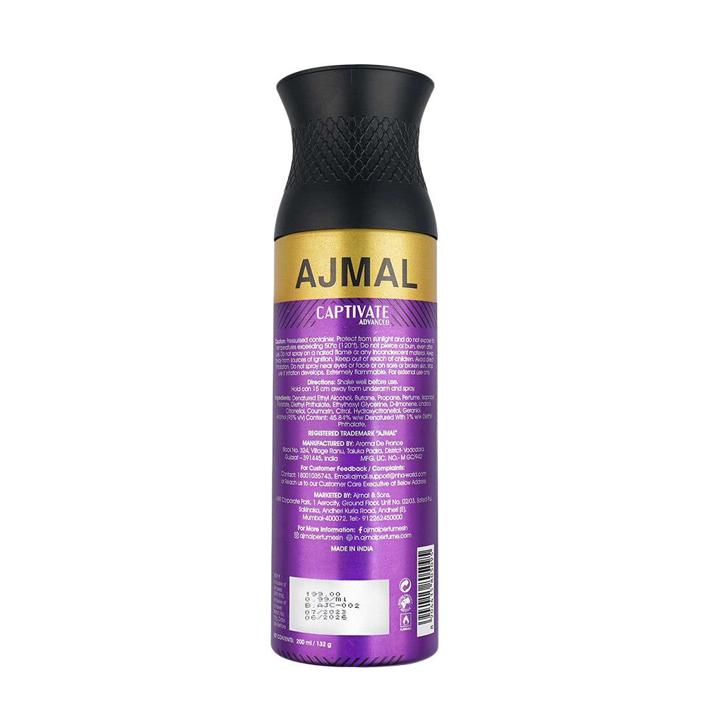 Ajmal Captivate Advanced Parfum Deodorant 200ml 6.7 Fl.oz. Warm Spices | Casual Wear Gift For Men & Women