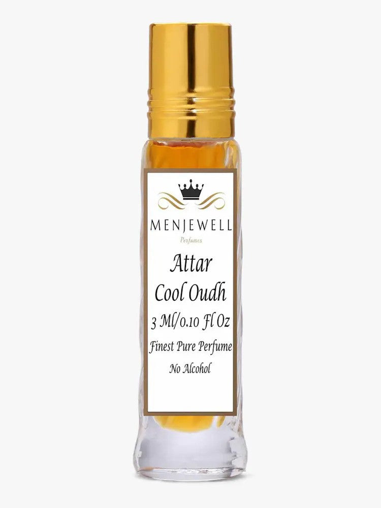 Menjewell Cool Oudh Attar Perfume 3ml 0.1 Fl.oz. Unisex Fragrance | Finest Pure Perfume | No Alcohol