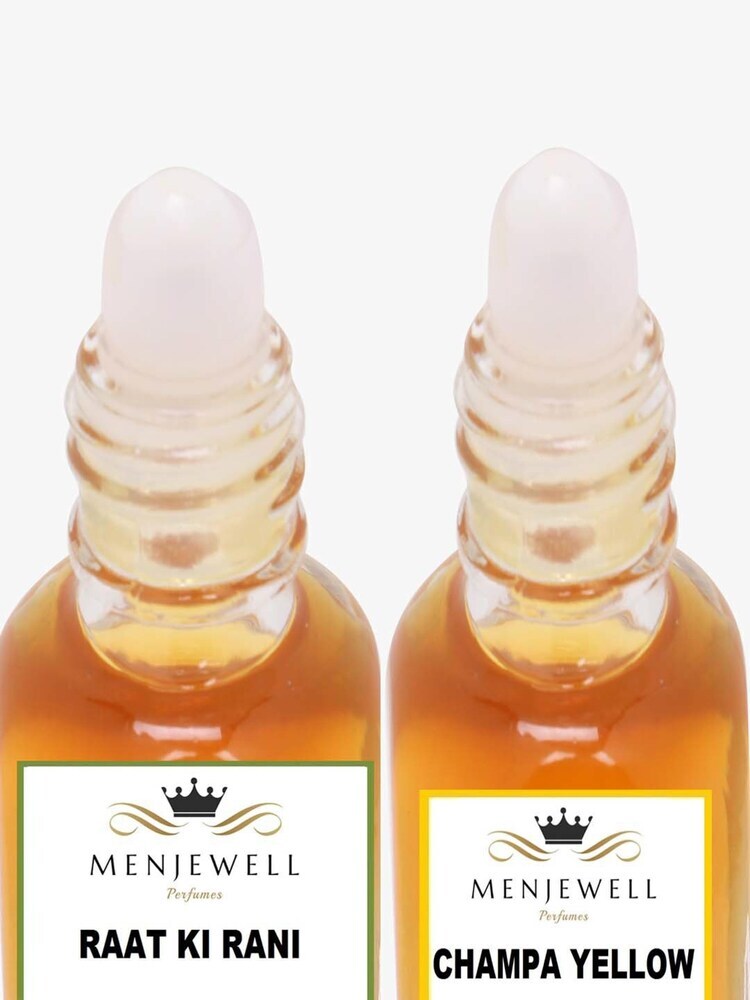 Menjewell Raat Ki Rani + Champa Yellow Attar Perfume 2x 0.17 Fl.oz. Pack Of 2 | Unisex Fragrance | Long Lasting