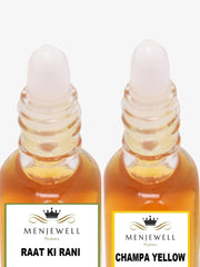 Menjewell Raat Ki Rani + Champa Yellow Attar Perfume 2x 0.17 Fl.oz. Pack Of 2 | Unisex Fragrance | Long Lasting