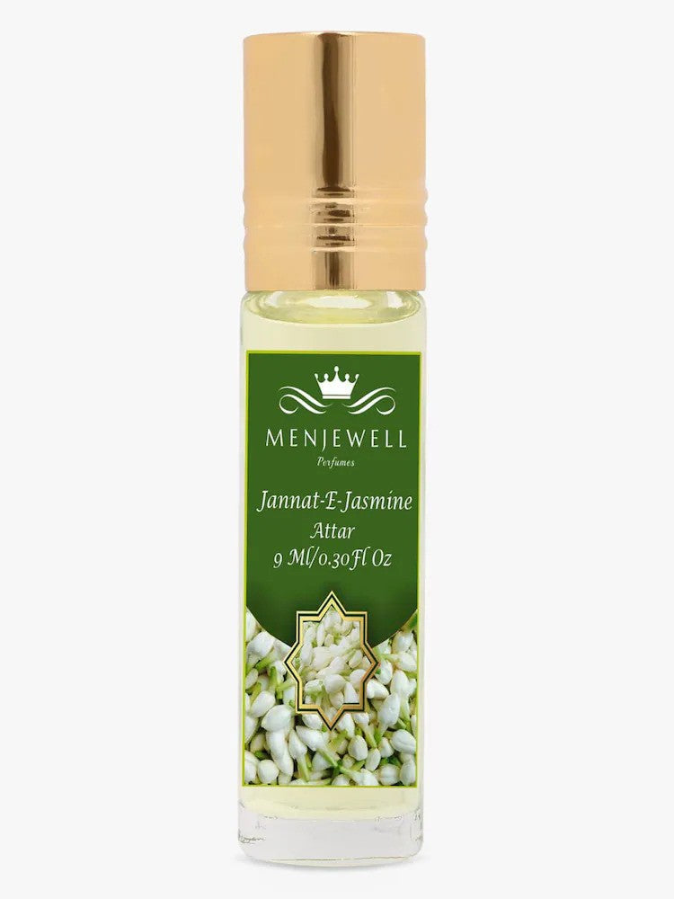 Menjewell Jannat-E-Jasmine Attar Perfume 9ml 0.3 Fl.oz. Long Lasting | Alcohol Free | Unisex Fragrance