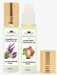 Menjewell Litchi Fruit + Lavender Love Eau De Perfume Attar 9ml 0.3 Fl.oz. Each Pack Of 2 Unisex Fragrance | Long Lasting | Alcohol Free