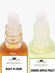 Menjewell Raat Ki Rani + Green Apple Fruit Attar Perfume 5ml 0.17 Fl.oz. Each Pack Of 2 Unisex Fragrance | Finest Pure Perfume | No Alcohol