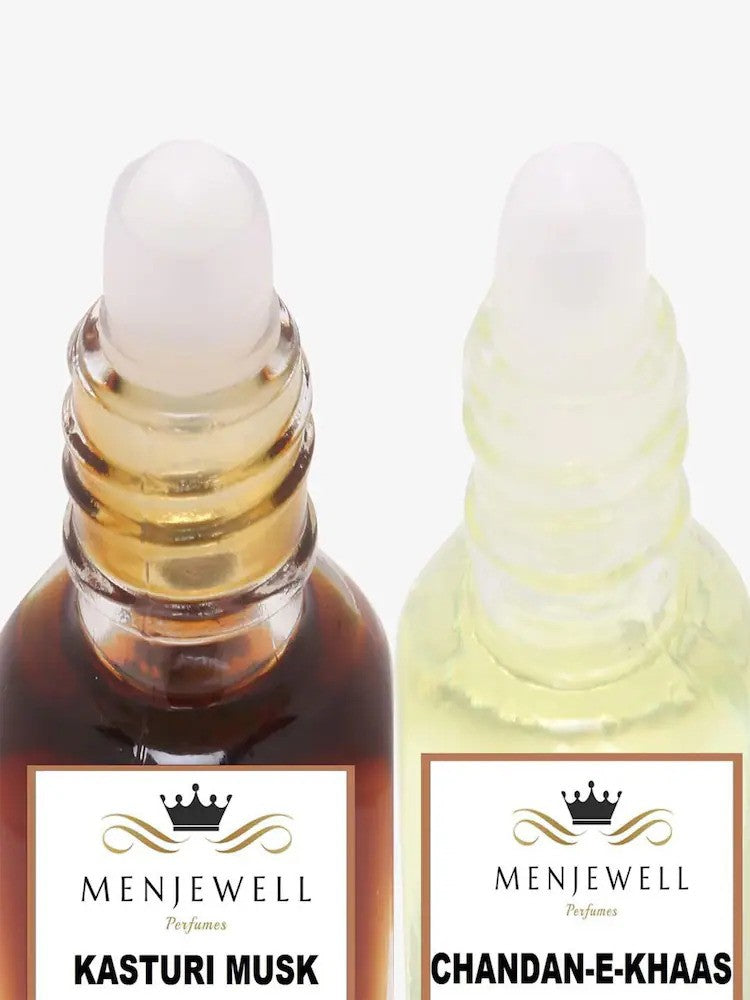 Menjewell Kasturi Musk + Chandan-E-Khaas Attar 5ml 0.1 Fl.oz. Each Pack Of 2 | Unisex Fragrance