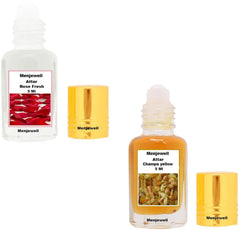 Menjewell Rose Fresh + Champa Yellow Attar Perfume 5ml 0.17 Fl.oz. Each Pack Of 2 | Unisex Fragrance | Long Lasting