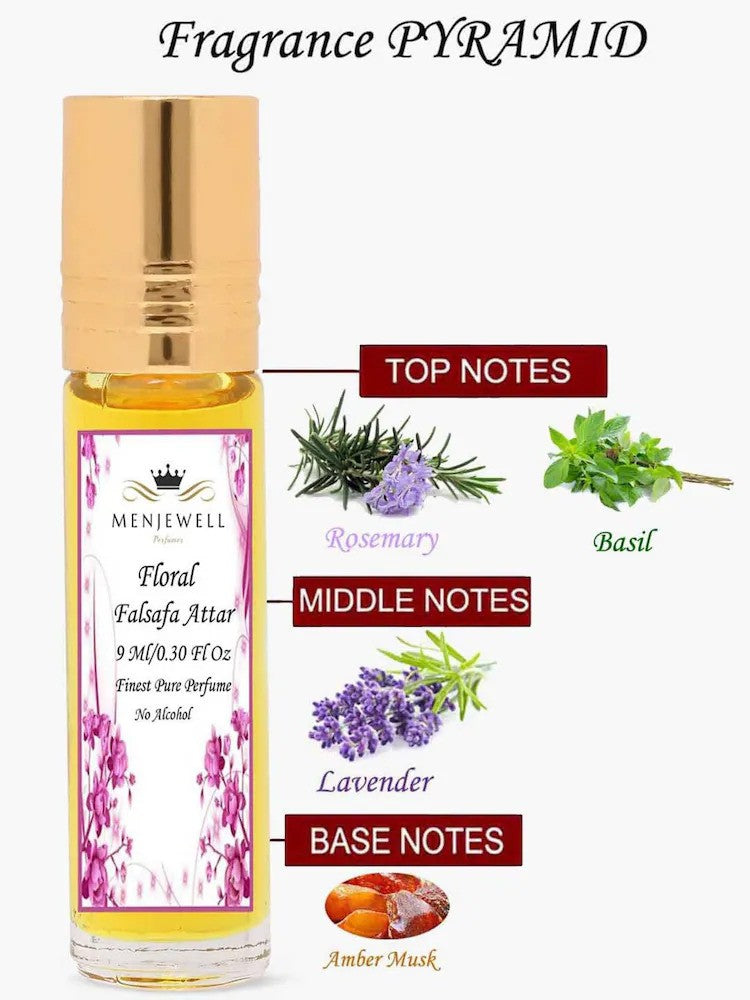 Menjewell Floral Falsafa Eau De Perfume Attar 9ml 0.3 Fl.oz. Unisex Fragrance | Long Lasting | Alcohol Free