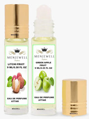 Menjewell Litchi Fruit + Green Apple Eau De Perfume Attar 9ml 0.3 Fl.oz. Each Pack Of 2 Unisex Fragrance | Long Lasting | Alcohol Free