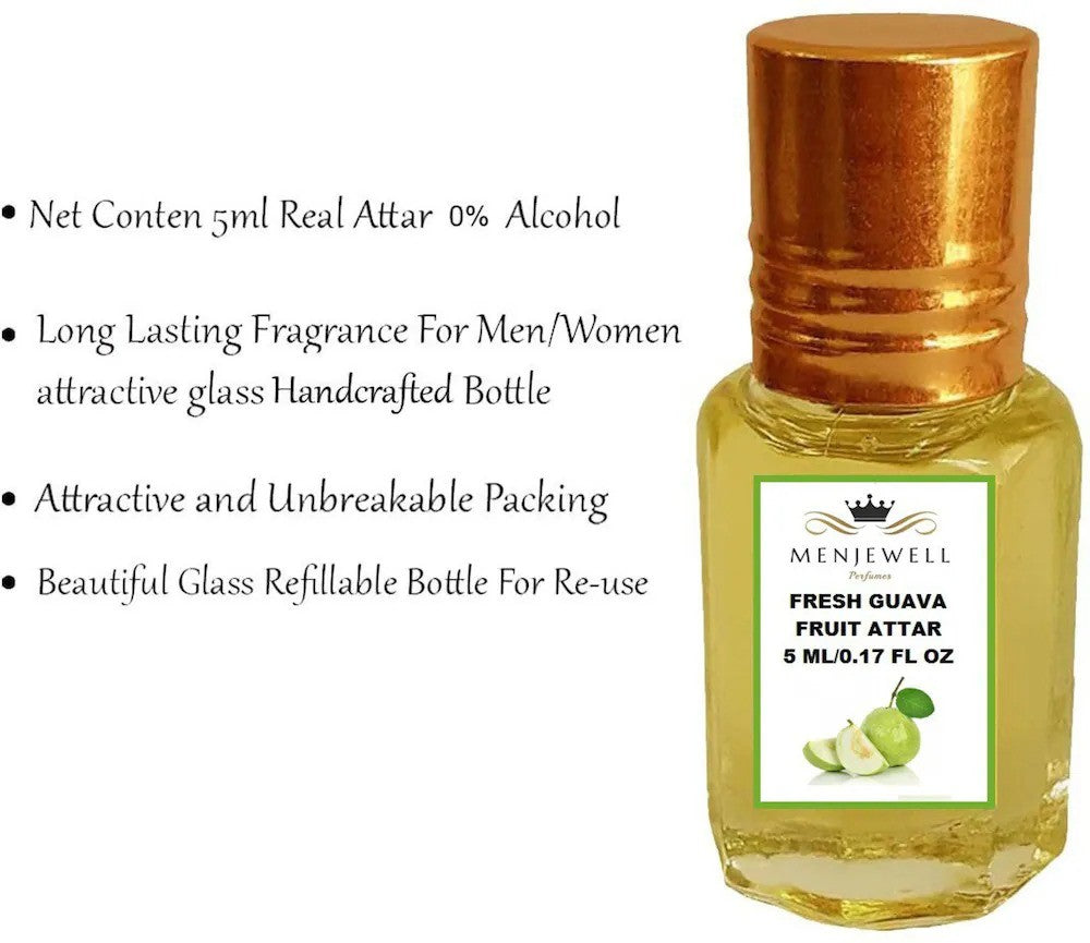 Menjewell Fresh Guava Fruit Attar Perfume 5ml 0.17 Fl.oz. Unisex Fragrance | Long Lasting | Alcohol Free