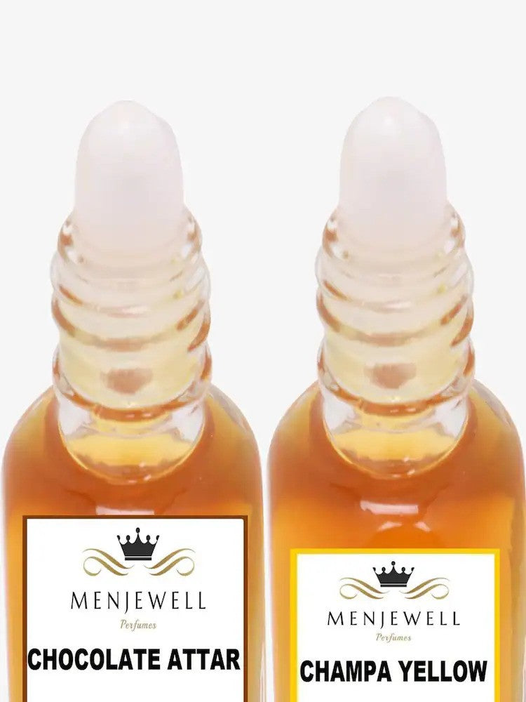 Menjewell Champa Yellow + Chocolate Attar Perfume 5ml 0.17 Fl.oz. Each Pack Of 2 | Unisex Fragrance | Alcohol Free