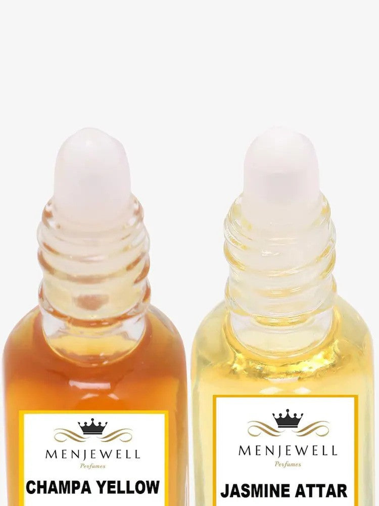 Menjewell Champa Yellow + Jasmine Attar 5ml 0.17 Fl.oz. Each Pack Of 2 Unisex Fragrance | Long Lasting | Luxury Fragrance