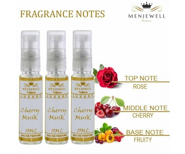 Menjewell Set Of 3 Cherry Musk Perfume Gift Set Eau De Parfum 0.3 Fl.oz. Each | Long Lasting | Pocket Perfume For Women