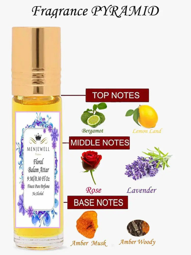 Menjewell Floral Balam Attar Perfume 9ml 0.3 Fl.oz. Finest Pure Perfume | Long Lasting | Unisex Fragrance