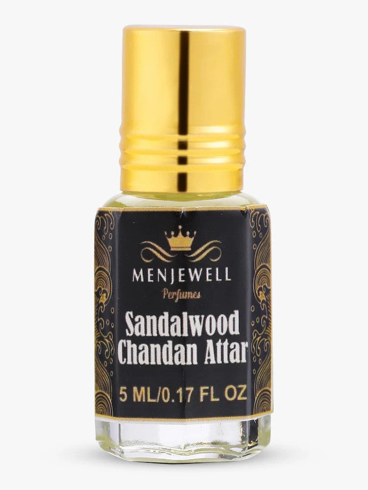 Menjewell Sandalwood Chandan + Sandalwood Attar Perfume 5ml 0.17 Fl.oz. Each Pack Of 2 Unisex Fragrance | Long Lasting