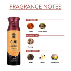 Ajmal Oud & Amber Deodorant Body Spray 200ml 6.7 Fl.oz. Perfume For Men & Women | Non-Alcoholic