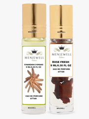 Menjewell Chandan-E-Khaas + Rose Fresh Eau De Perfume Attar 9ml 0.3 Fl.oz. Each Pack Of 2 | Unisex Fragrance