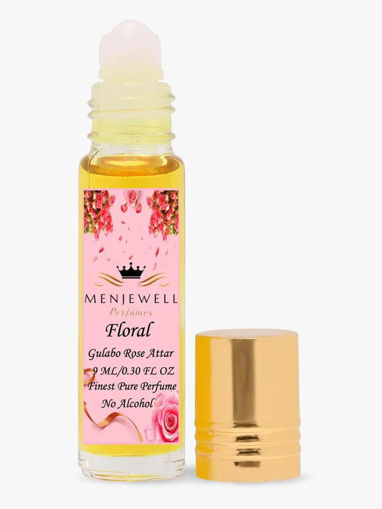 Menjewell Floral Gulabo Rose Attar Perfume 9ml 0.3 Fl.oz. Unisex Fragrance | Long Lasting | Alcohol Free