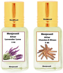 Menjewell Lavender Love + Chandan-E-Khaas Attar Perfume 2x 0.17 Fl.oz. Pack Of 2 | Unisex Fragrance | Long Lasting