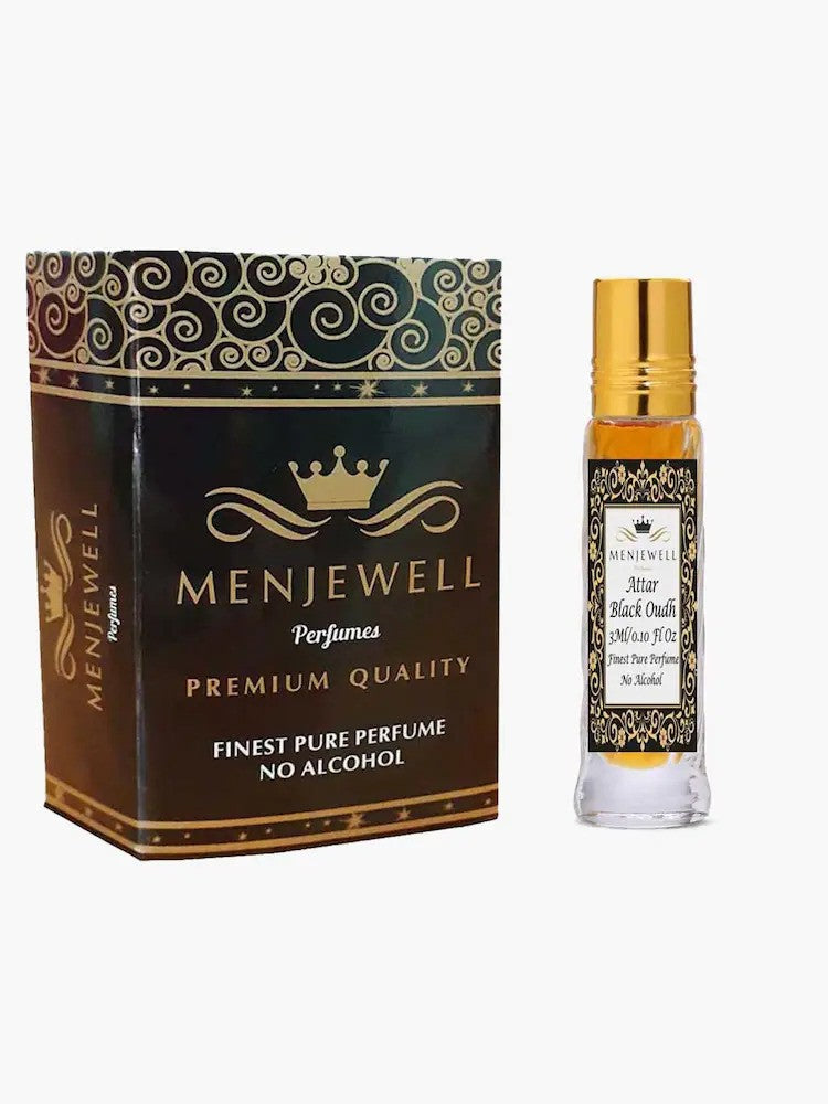 Menjewell Black Oudh Attar Perfume 3ml 0.1 Fl.oz. Unisex Fragrance | Finest Pure Perfume | No Alcohol