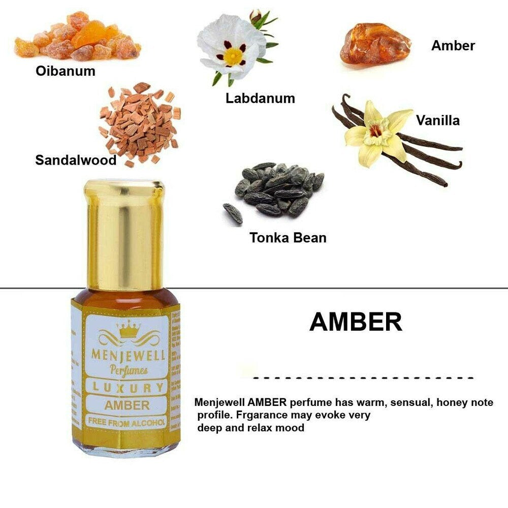 Menjewell Luxury Amber Attar Perfume 12ml 0.4 Fl.oz. Unisex Fragrance | Long Lasting | Non Alcoholic