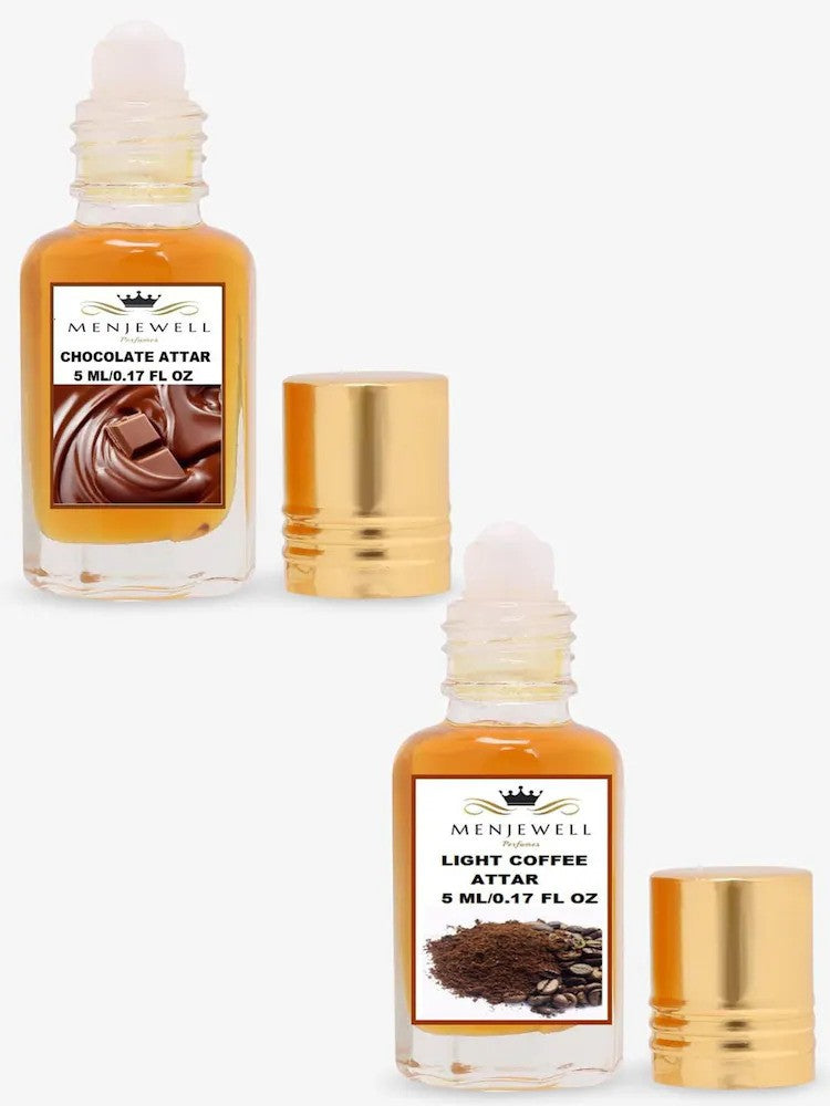 Menjewell Chocolate + Light Coffee Attar Perfume 5ml 0.17 Fl.oz. Each Pack Of 2 Unisex Fragrance | Long Lasting | Luxury Fragrance