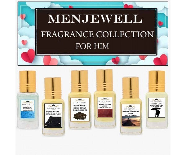 Menjewell Perfumes Set Of 6 Fine Fragrance Attar 3ml 0.1 Fl.oz. Each | Gift-set For Men