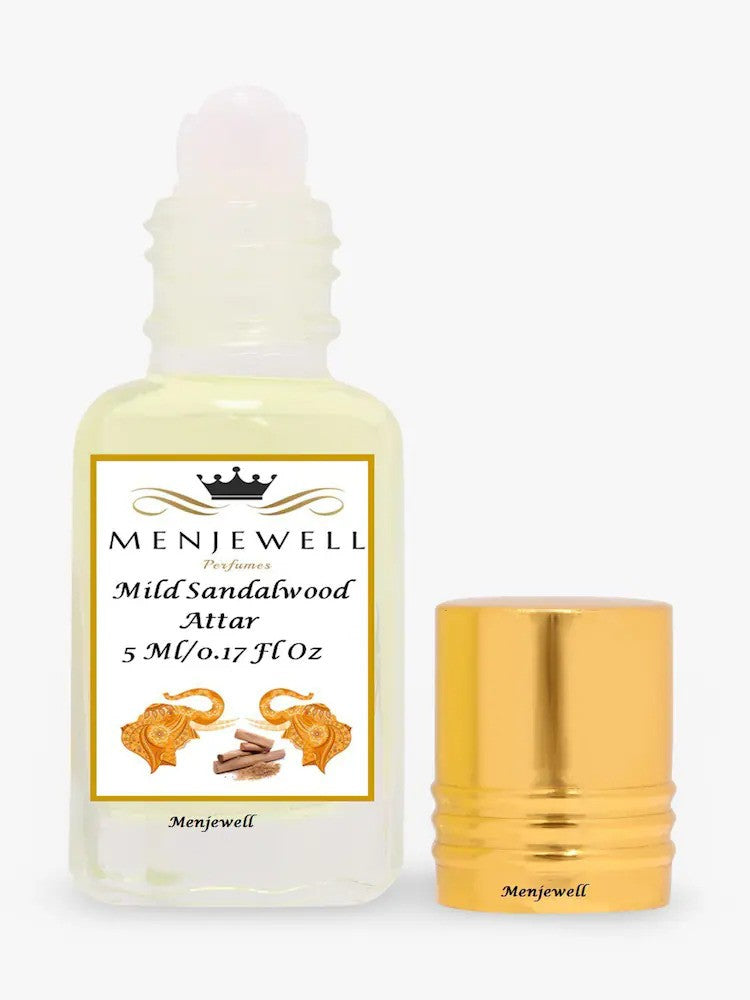 Menjewell Mild Sandalwood Attar Perfume 5ml 0.17 Fl.oz. Unisex Fragrance Alcohol Free | Long Lasting