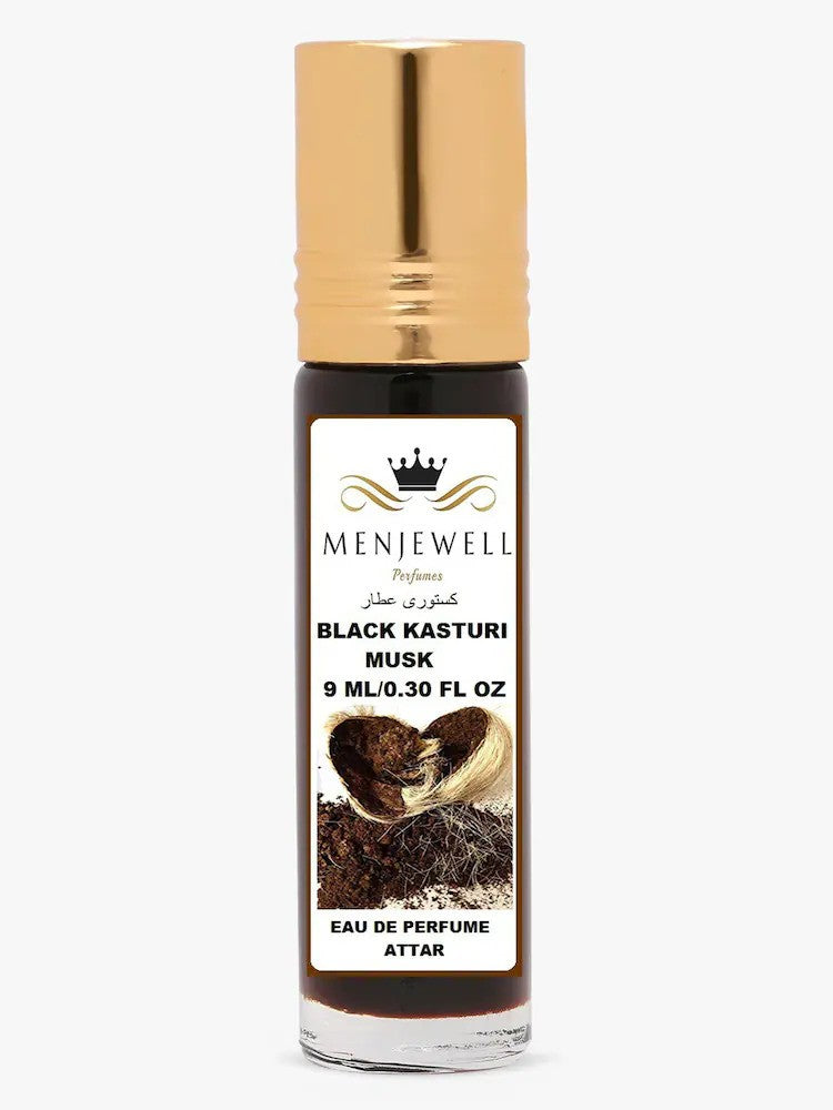 Menjewell Black Kasturi Musk Eau De Perfume Attar 9ml 0.3 Fl.oz. Unisex Fragrance | Long Lasting | Alcohol Free