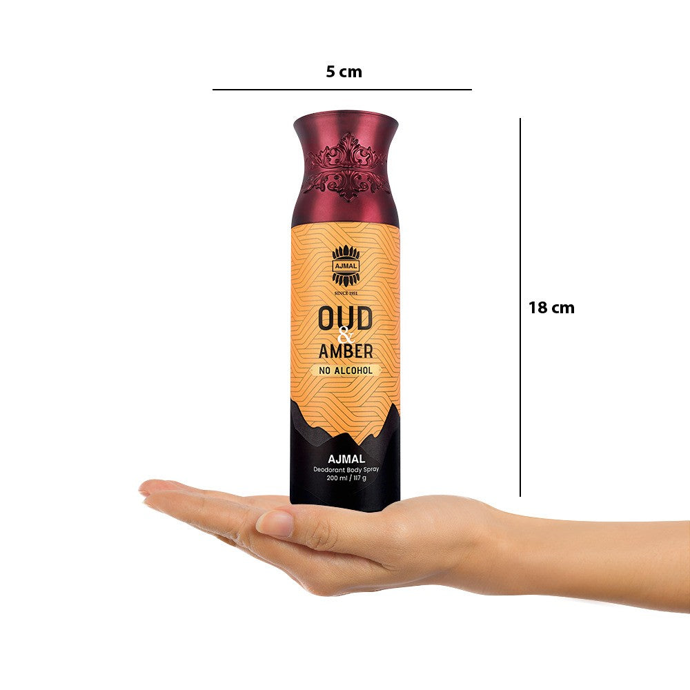 Ajmal Oud & Amber Deodorant Body Spray 200ml 6.7 Fl.oz. Perfume For Men & Women | Non-Alcoholic