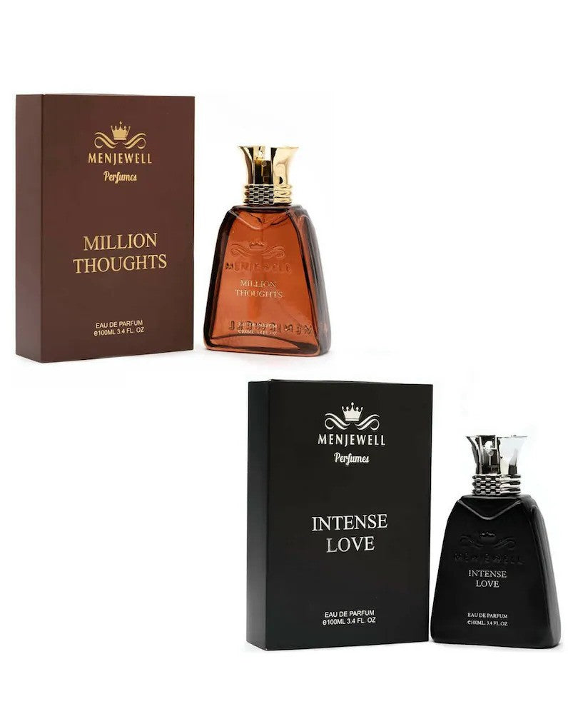 Menjewell Intense Love + Million Thought Eau De Parfum 100ml 3.4 Fl.oz. Each Pack Of 2 Men Fragrance | Long Lasting