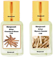 Menjewell Chandan-E-Khaas + Mysore Sandal Attar Perfume 5ml 0.17 Fl.oz. Pack Of 2 Unisex Fragrance | Long Lasting | Luxury Fragrance