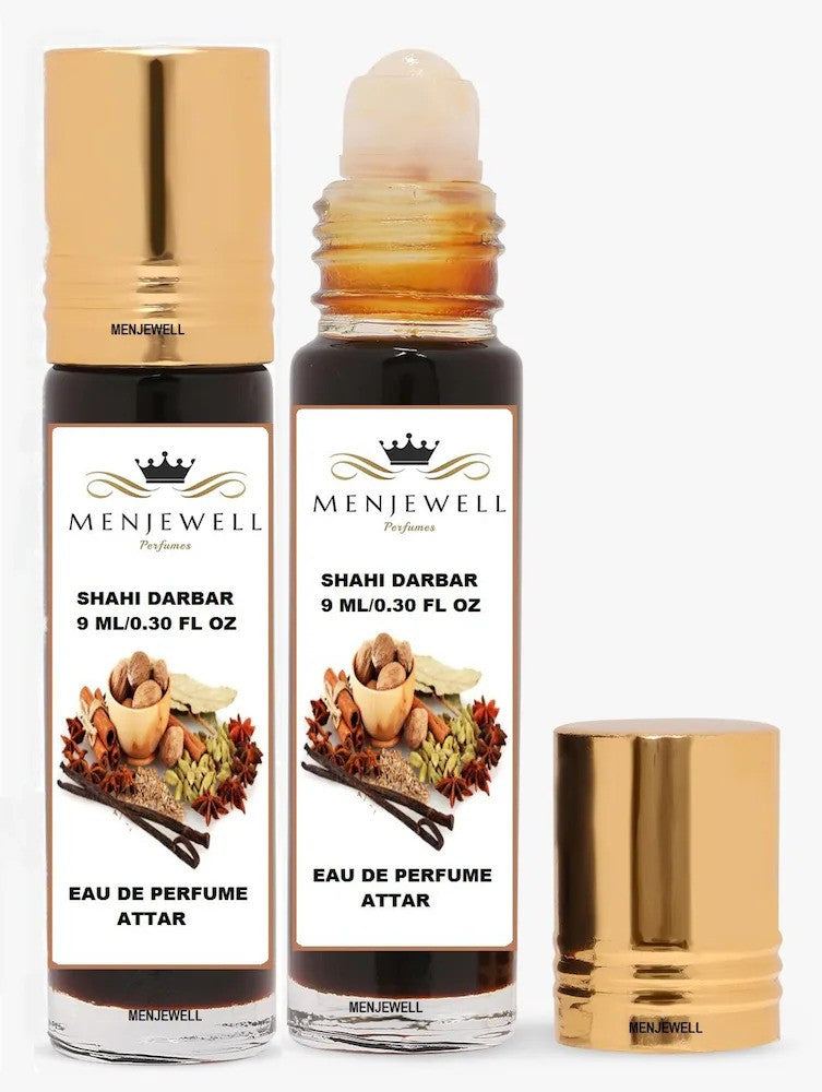 Menjewell Shahi Darbar Eau De Perfume Attar 9ml 0.3 Fl.oz. Each Pack Of 2 | Unisex Fragrance | Long Lasting