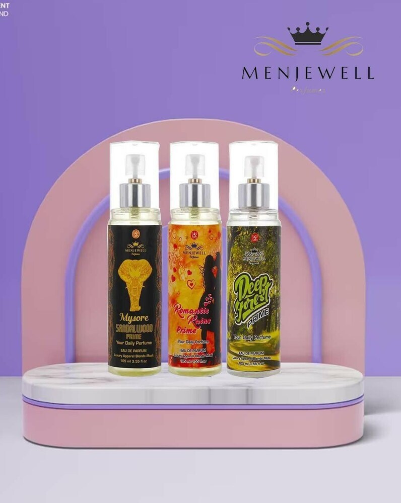 Menjewell Mysore Sandalwood Prime + Romantic Rain Prime + Deep Forest Prime Eau De Parfum 105ml 3.5 Fl.oz. Each Pack Of 3 | Women Fragrances