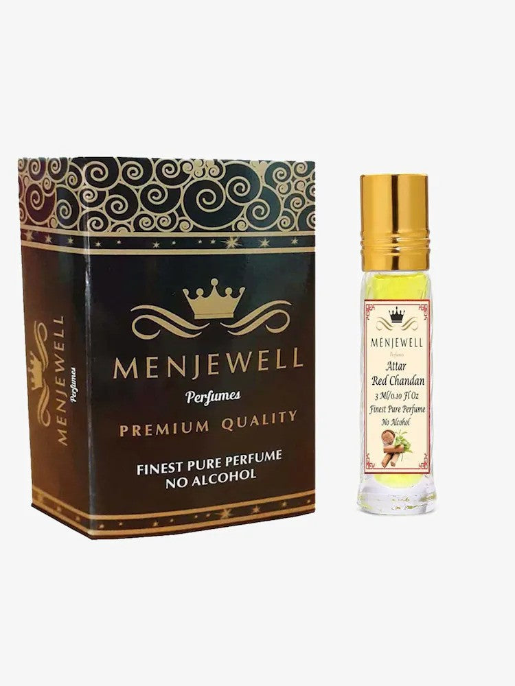 Menjewell Red Chandan Attar 3ml 0.1 Fl.oz. Finest Pure Perfume | Long Lasting | Unisex Fragrance | Alcohol Free