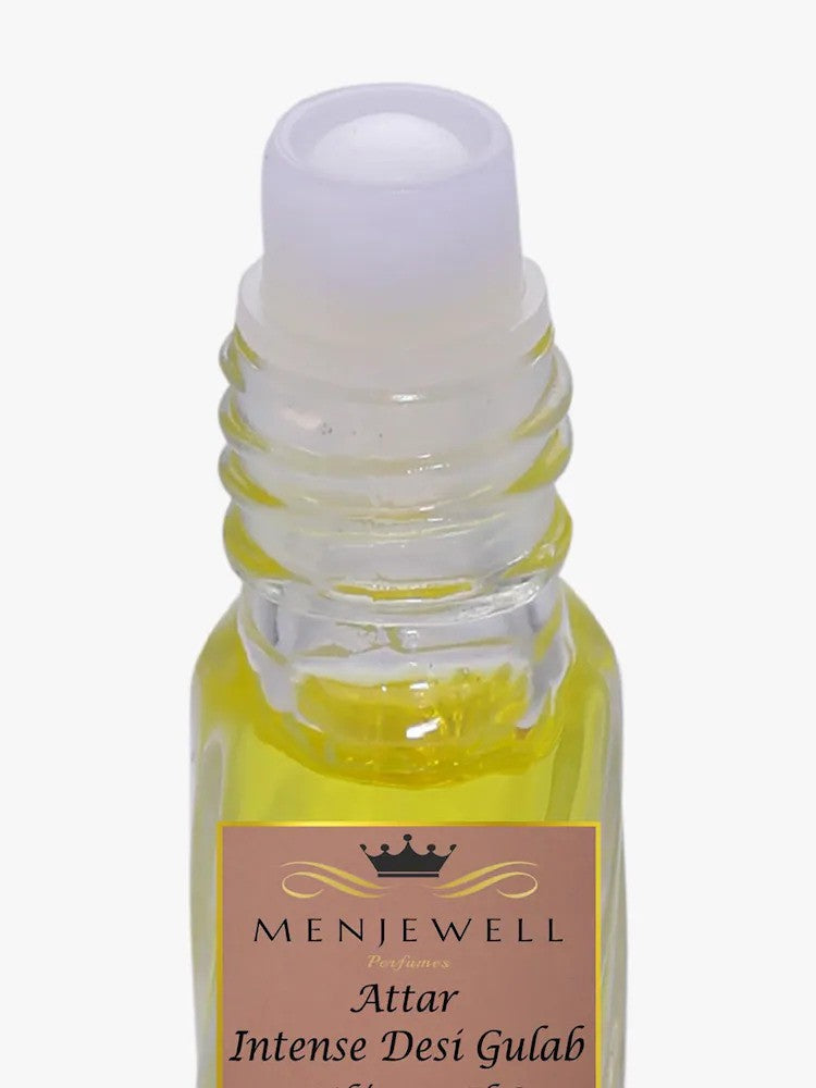 Menjewell Intense Desi Gulab Attar Perfume 3ml 0.1 Fl.oz. Unisex Fragrance | Long Lasting | Alcohol Free