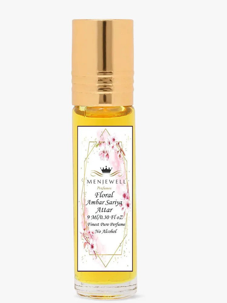 Menjewell Floral Amber Sariya Attar Perfume 9ml 0.3 Fl.oz. Alcohol Free | Finest Pure Perfume | Unisex Fragrance