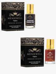 Menjewell Sandalwood Chandan + Sandalwood Attar Perfume 5ml 0.17 Fl.oz. Each Pack Of 2 Unisex Fragrance | Long Lasting