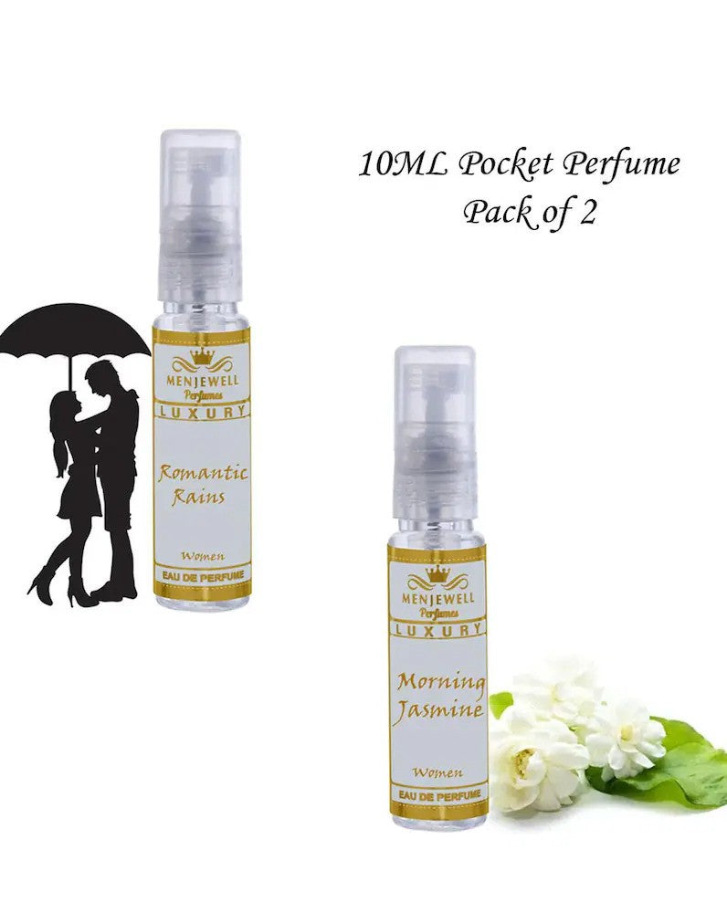 Menjewell Romantic Rains & Morning Jasmine Eau De Parfum 10ml 0.3 Fl.oz. Each Pack Of 2 | Pocket Perfume Gift Set For Wife