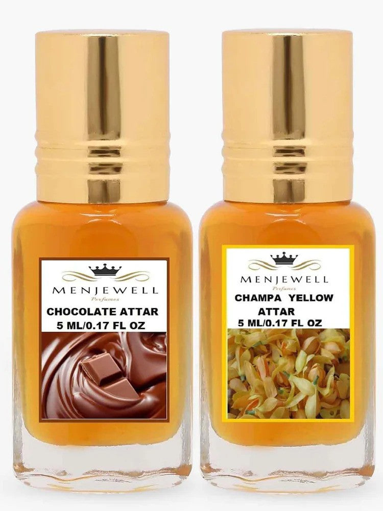 Menjewell Champa Yellow + Chocolate Attar Perfume 5ml 0.17 Fl.oz. Each Pack Of 2 | Unisex Fragrance | Alcohol Free