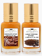 Menjewell Chocolate + Light Coffee Attar Perfume 5ml 0.17 Fl.oz. Each Pack Of 2 Unisex Fragrance | Long Lasting | Luxury Fragrance