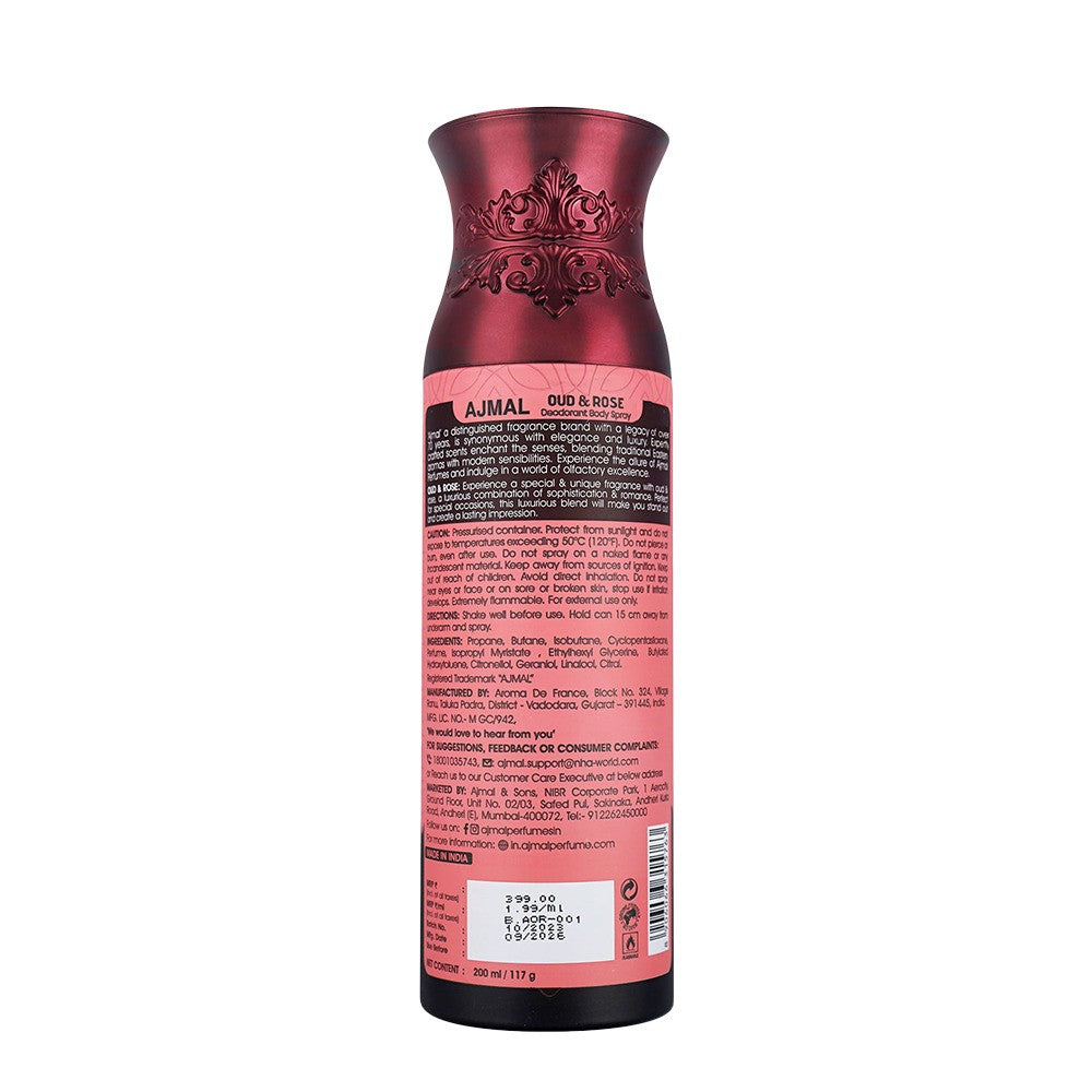 Ajmal Oud & Rose Deodorant Body Spray 200ml 6.7 Fl.oz. Perfume For Men & Women | Non-Alcoholic