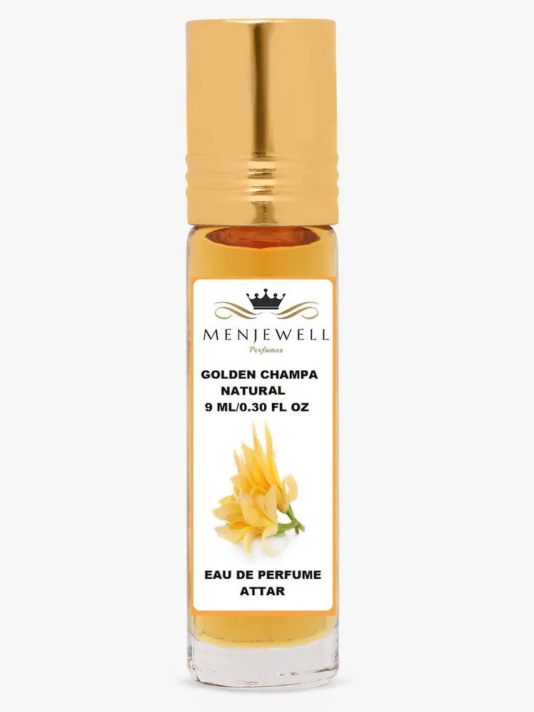 Menjewell Golden Champa Eau De Perfume Attar 9ml 0.3 Fl.oz. Unisex Fragrance | Long Lasting | Alcohol Free