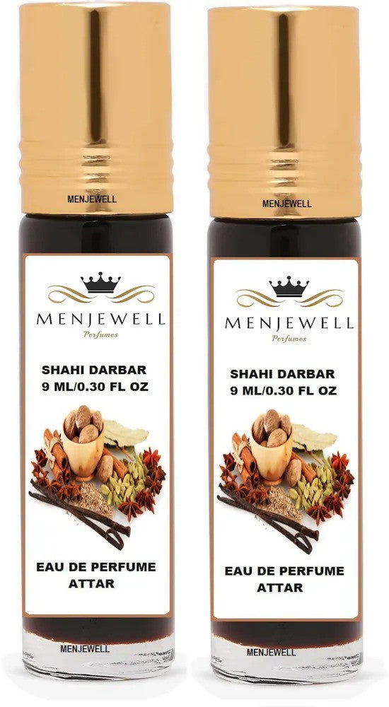 Menjewell Shahi Darbar Eau De Perfume Attar 9ml 0.3 Fl.oz. Each Pack Of 2 | Unisex Fragrance | Long Lasting