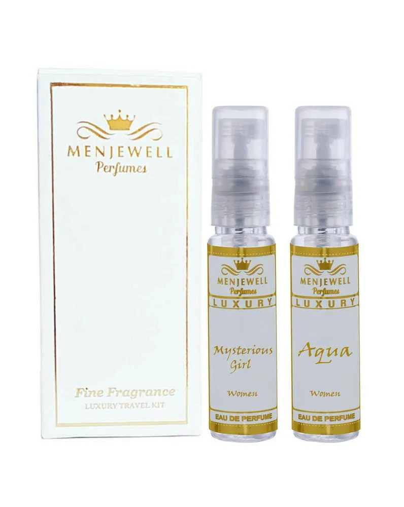 Menjewell Mysterious Girl + Aqua Eau De Parfum 10ml 0.3 Fl.oz. Each Pack Of 2 Women Fragrance | Long Lasting | Pocket Perfume | Mini Perfume