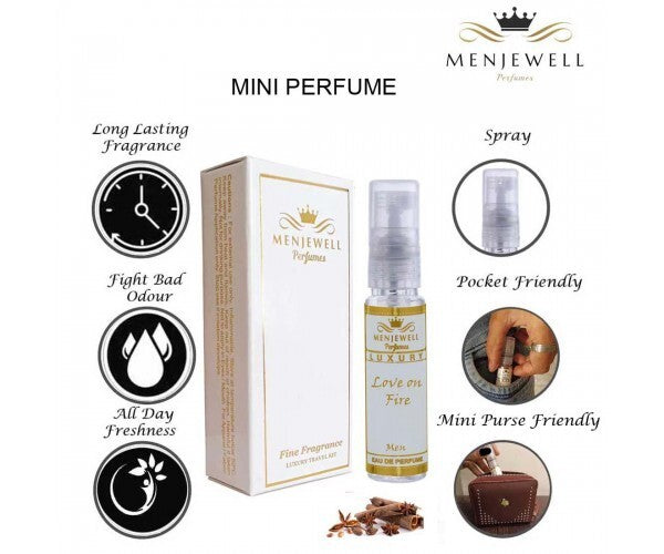 Menjewell Love On Fire + Aqua Perfume Gift Set For Men 10ml 0.3 Fl.oz. Each Pack Of 2 | Pocket Perfume Gift Set | Eau De Parfum