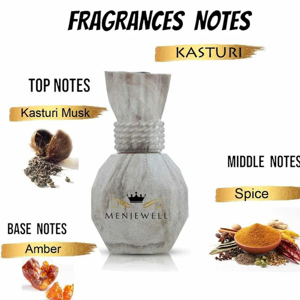 Menjewell Luxury Kasturi Attar Roll-on Perfume 10ml 0.3 Fl.oz. Unisex Fragrance | Long Lasting | Non Alcoholic